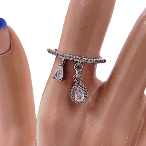 Plated Cubic zirconia dangle band ring - Picture 1 of 3